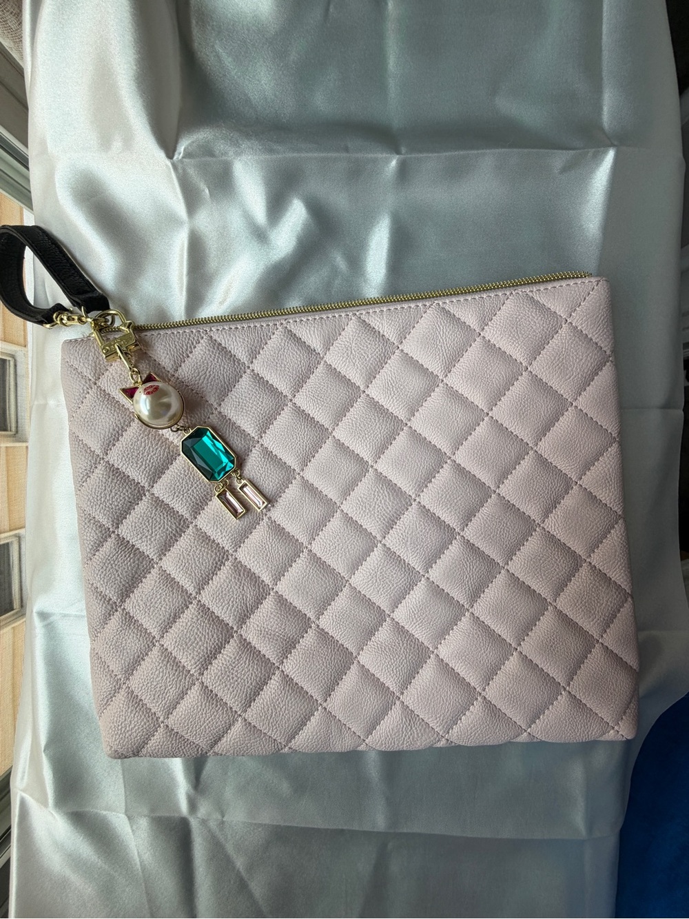 Betsey Johnson Quilted Pale Pink Wristlet Clutch with Charm